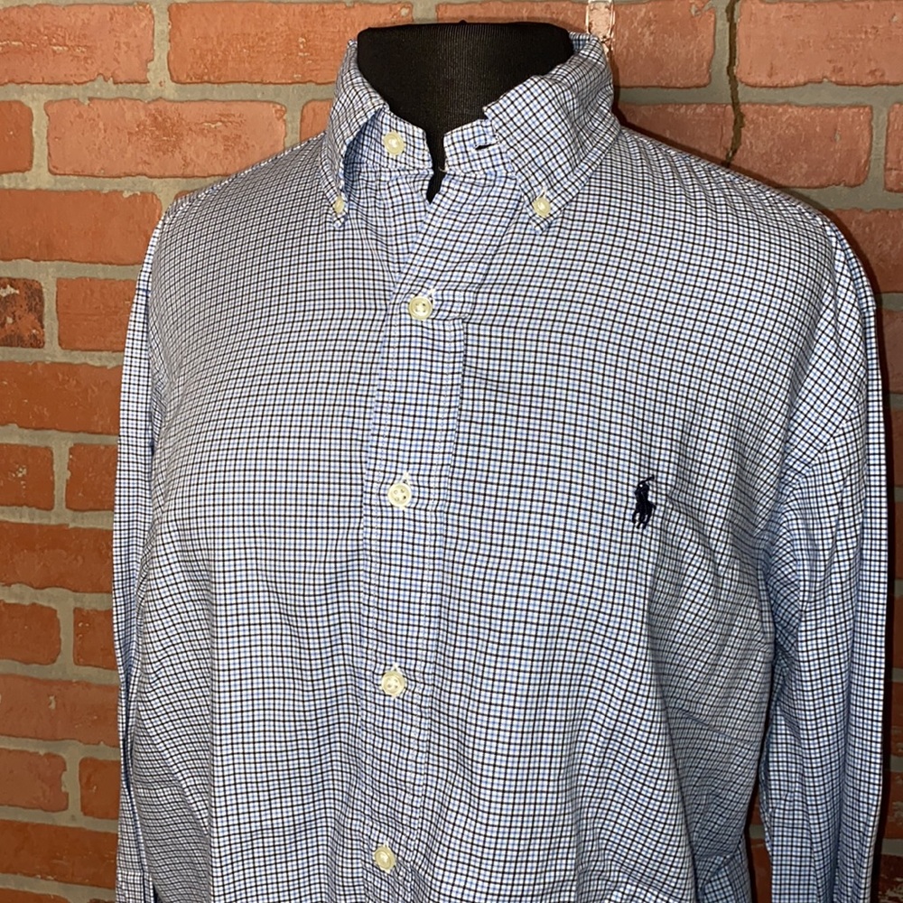 Ralph Lauren Blue and White Check Dress Shirt
